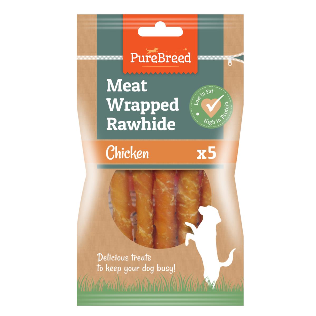 Pet Dog Treats Meat Wrapped Rawhide Sticks 5 Pack Chicken Flavour 317606