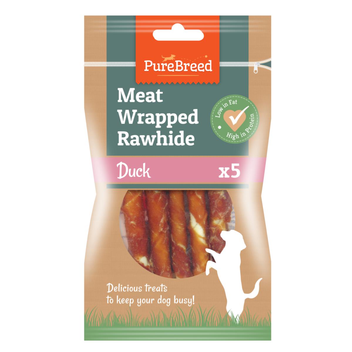 Pet Dog Treats Meat Wrapped Rawhide Sticks 5 Pack Duck Flavour 317607