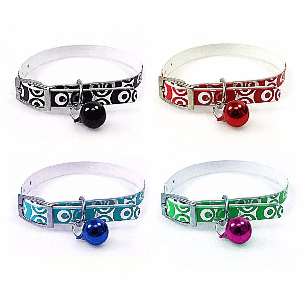 Pet Dog Cat Collar Metallic Print with Bell Assorted Colours 3200