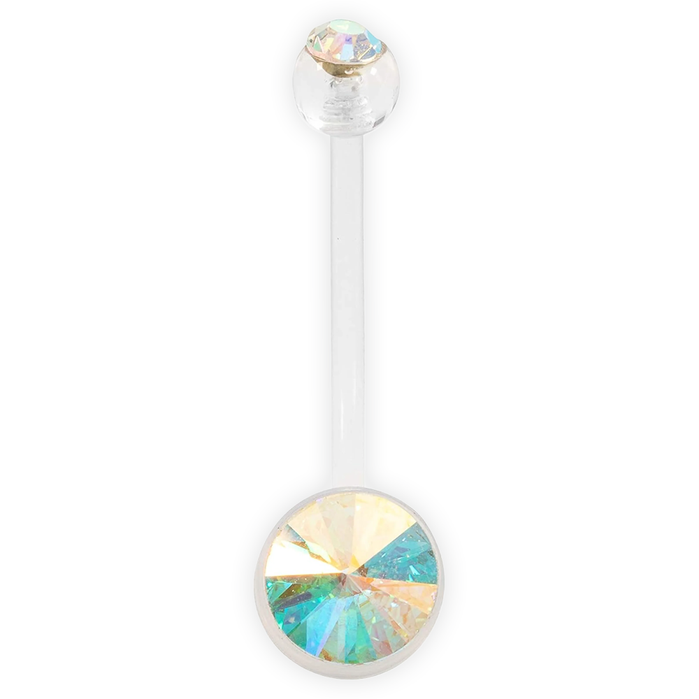 Double Jewel Crystal Pregnancy Maternity Belly Navel Bar Bioflex/Plastic Flexible PFTE Body Piercing Jewellery Bars/Rings