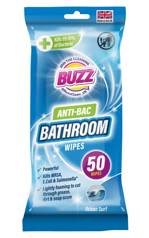 Buzz Bathroom Antibacterial Wipes 50 Pack Ocean 321594