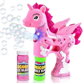 Unicorn Bubble Gun Light Up And Music Assorted Colours (Blue, White, Pink)