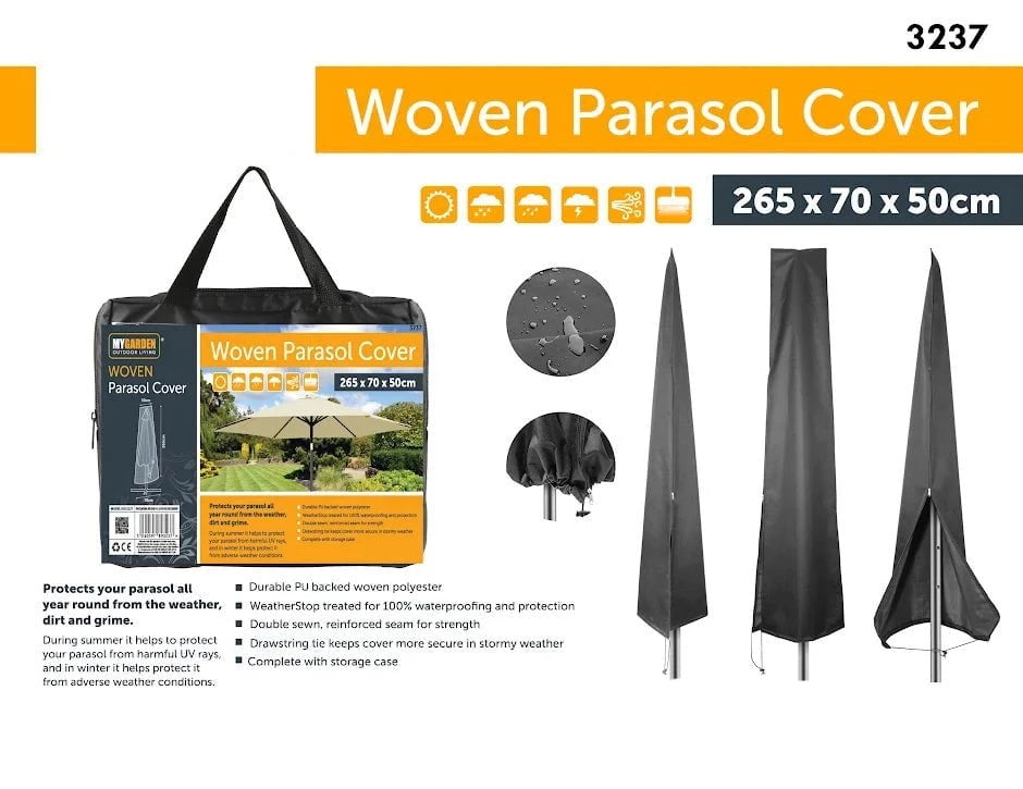 Garden Water Resistant Parasol Cover - 265cm x 70cm x 50cm