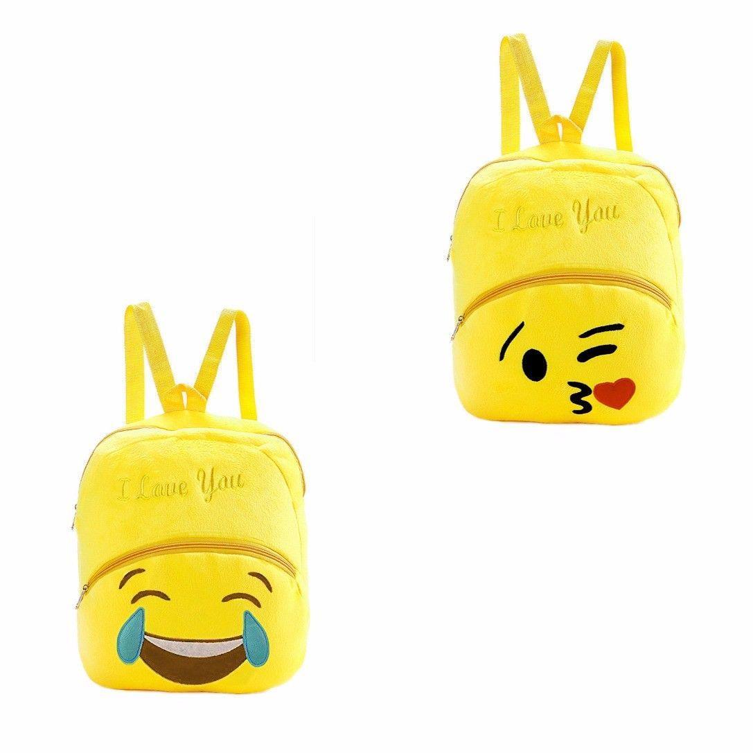 Children's Fuzzy Yellow Emoji Style Backpack 28 x 24 cm Assorted Designs 3950