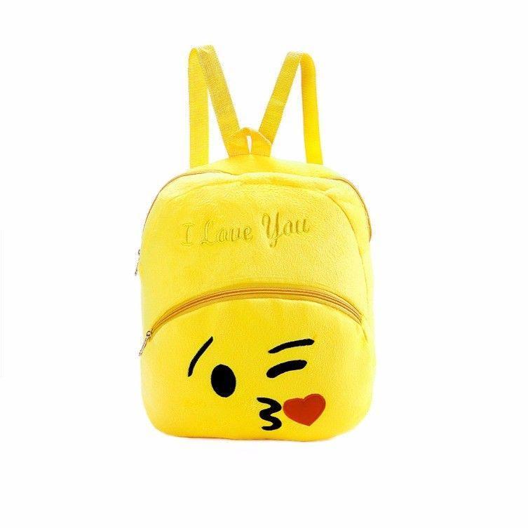 Children's Fuzzy Yellow Emoji Style Backpack 28 x 24 cm Assorted Designs 3950