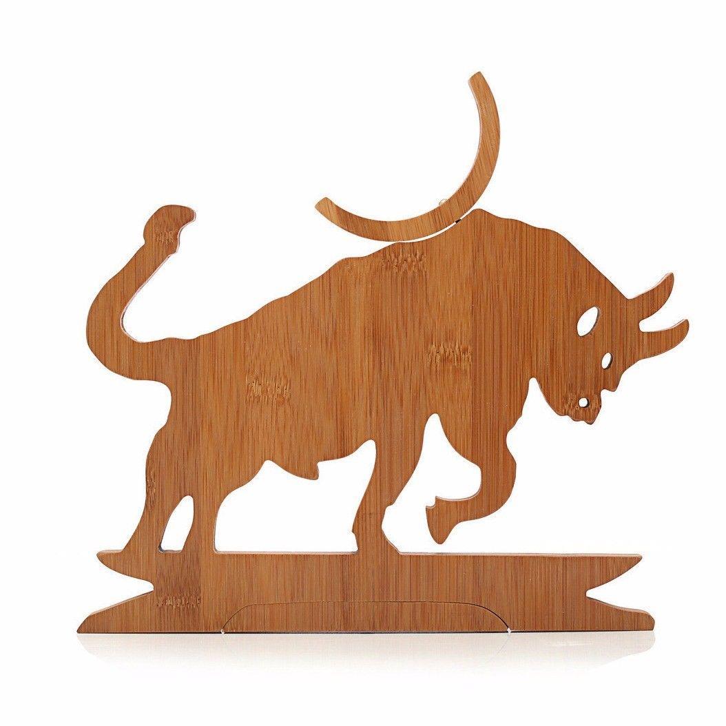 Wooden Bamboo Bull Shaped Wine Bottle Display Holder