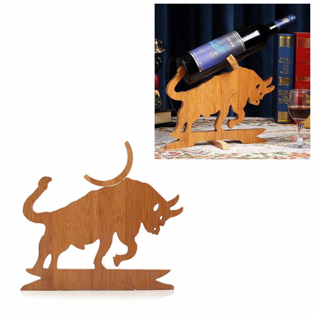 Wooden Bamboo Bull Shaped Wine Bottle Display Holder 0939