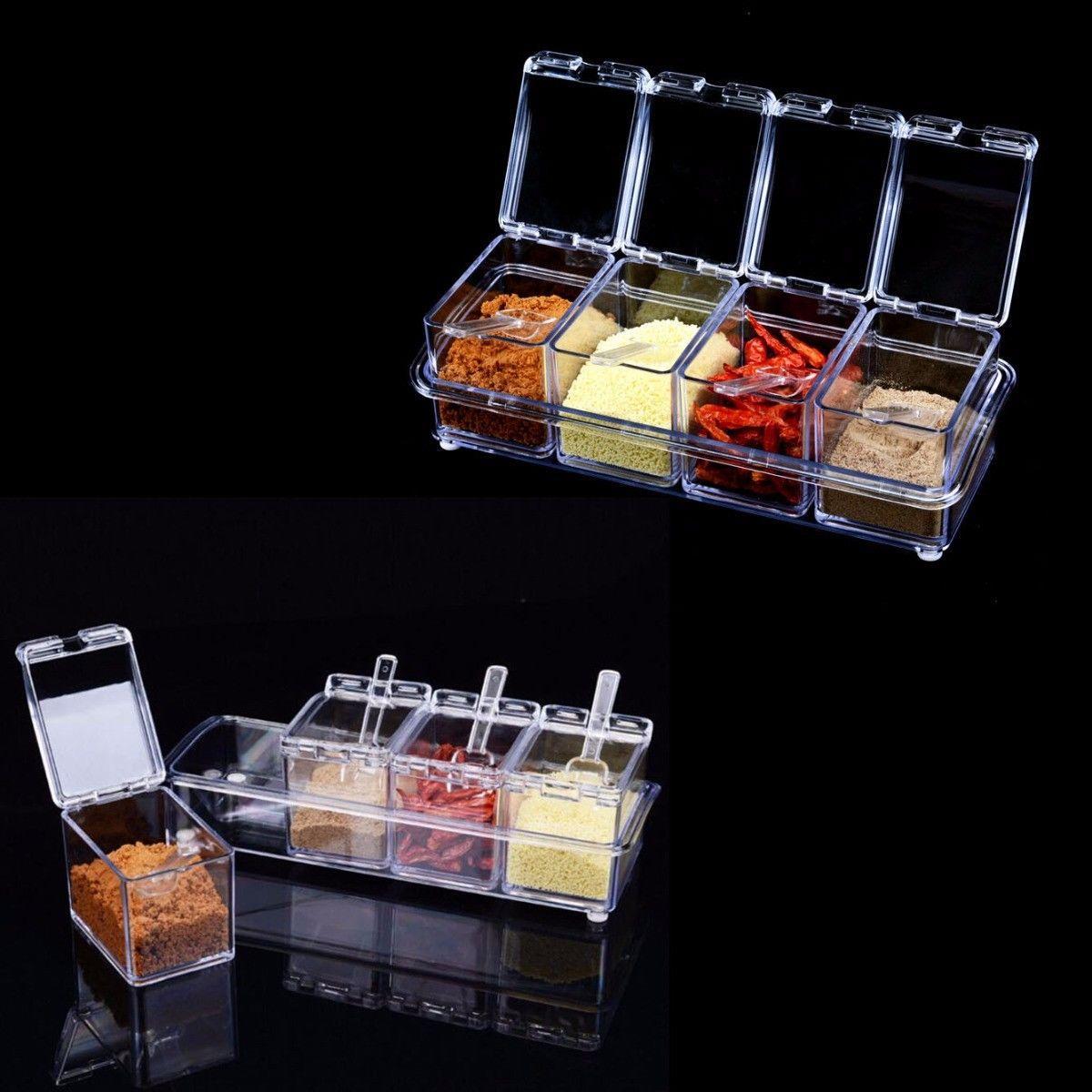 Crystal Clear Seasoning Box Acrylic Spice Rack Storage Container Jars 10 x 26 cm 4477