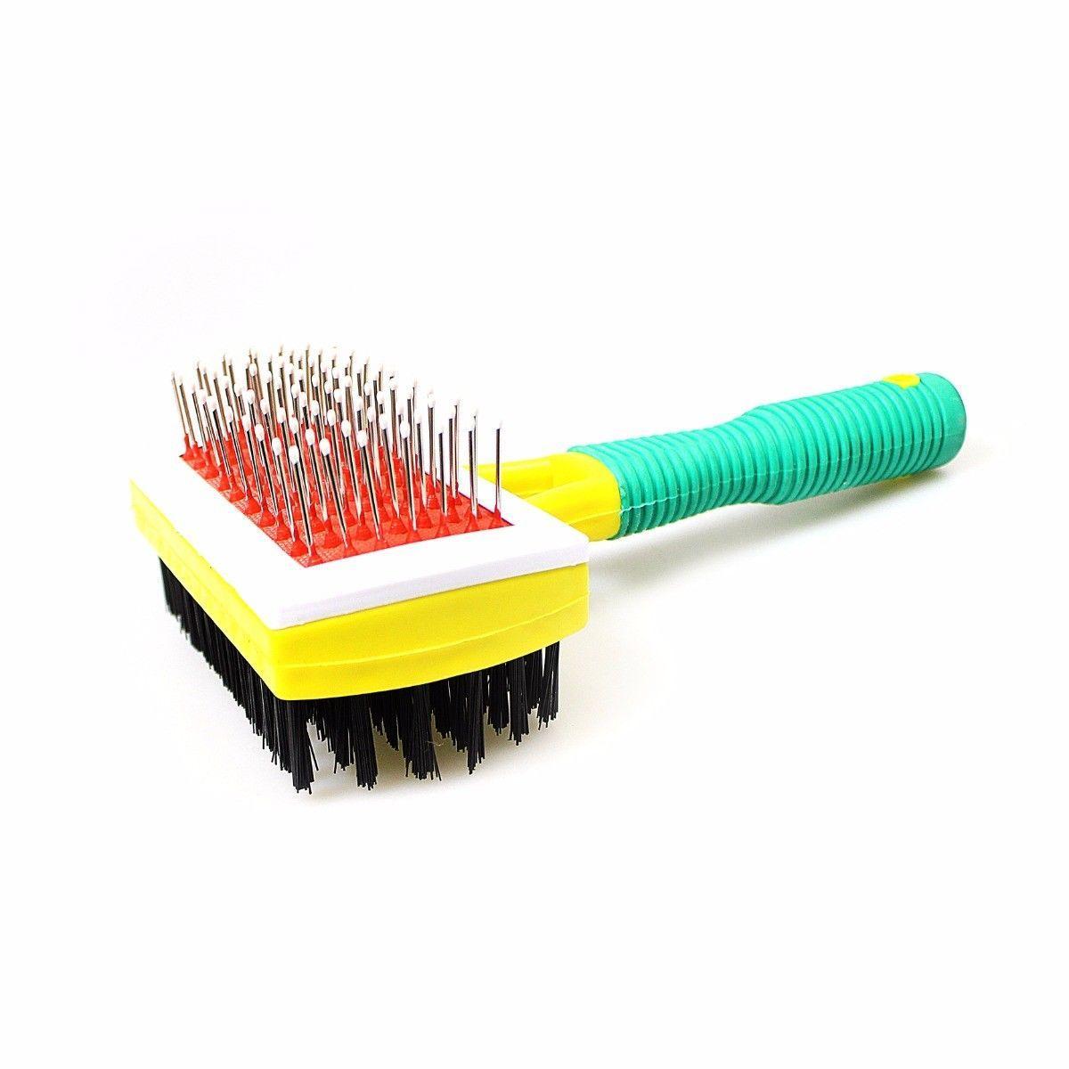 Plastic Double Sided Pet Dog Brush Metal Bristles with Handle 17 cm Assorted Colours 2027