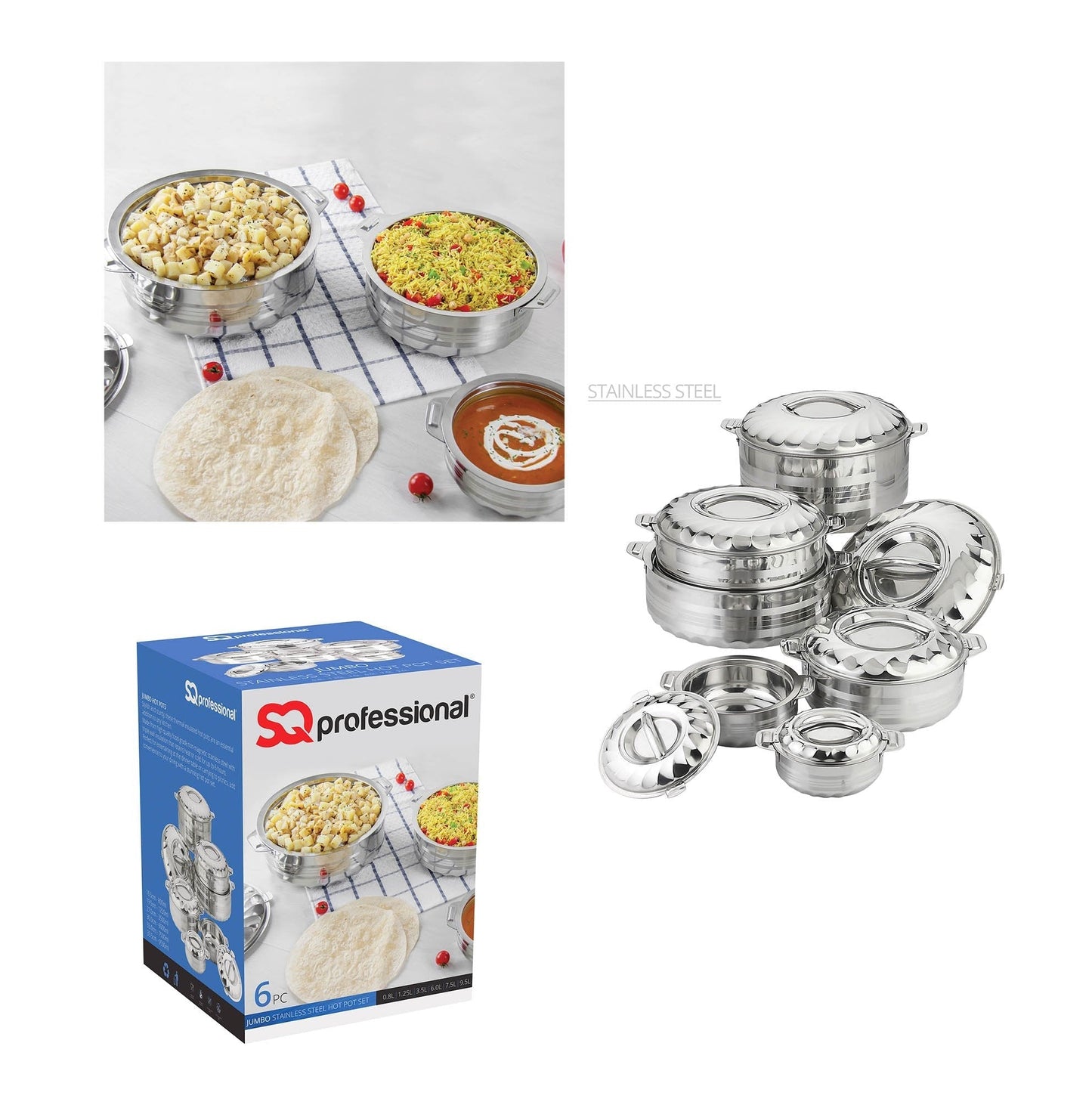 Stainless Steel Curry Rice HOT POT Jumbo Set Quality Kitchenware 6 Piece Pot Set 3477
