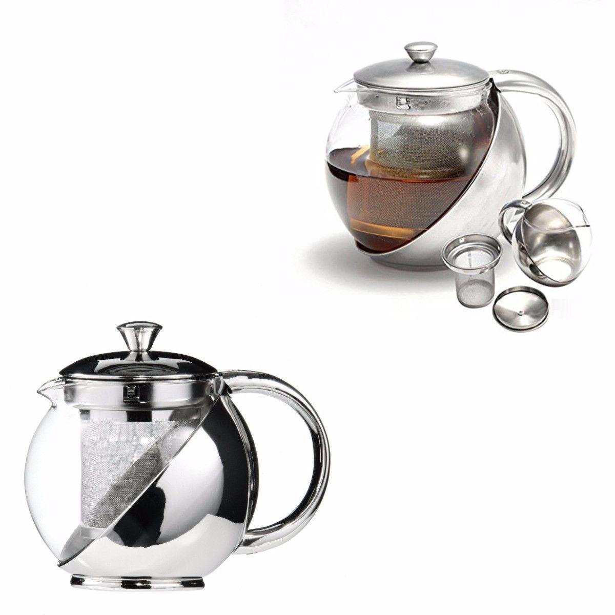Stainless Steel and Glass Teapot with Mesh Strainer Filter 900ml 2350