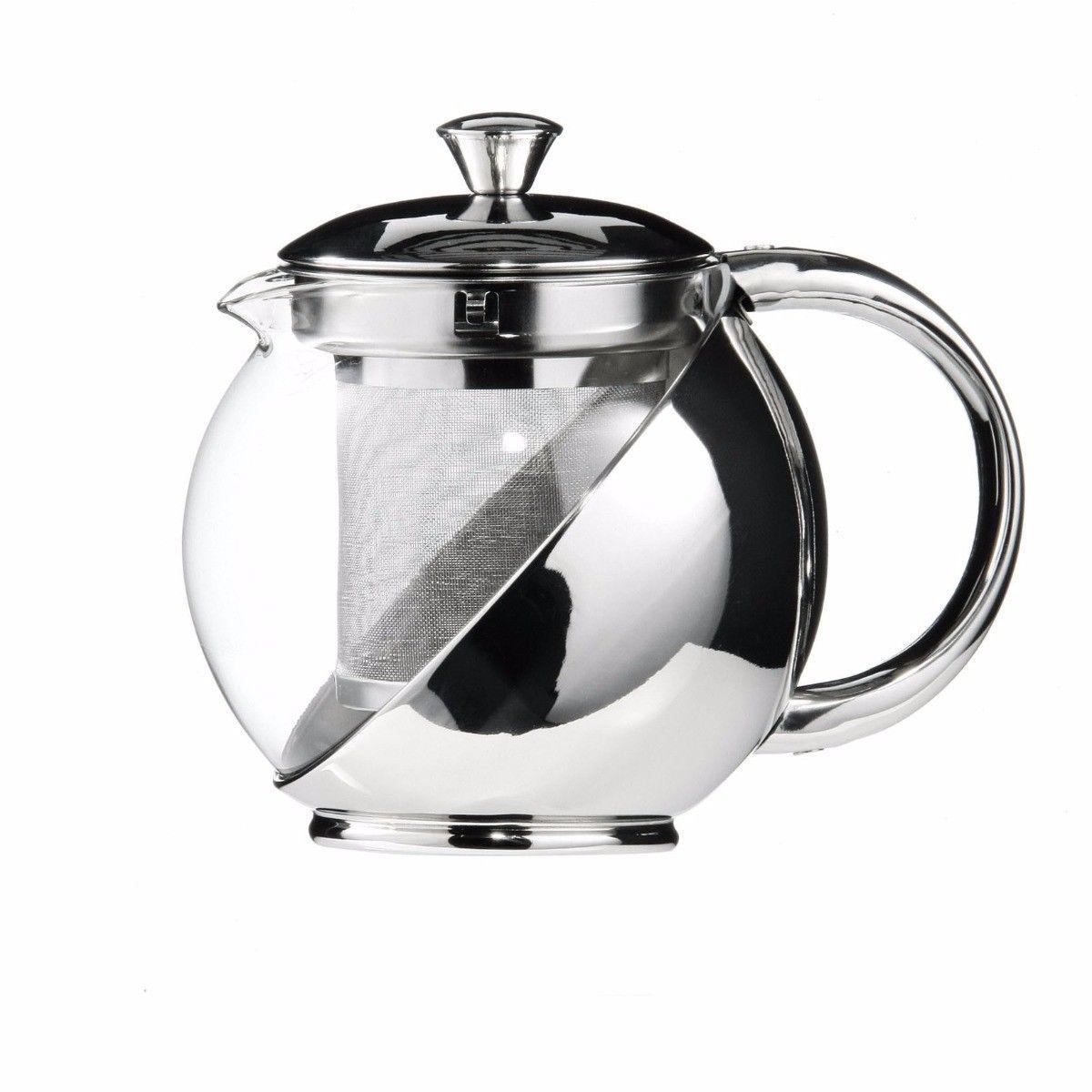 Stainless Steel and Glass Teapot with Mesh Strainer Filter 900ml 2350