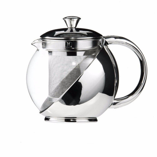 Stainless Steel and Glass Teapot with Mesh Strainer Filter 900ml 2350