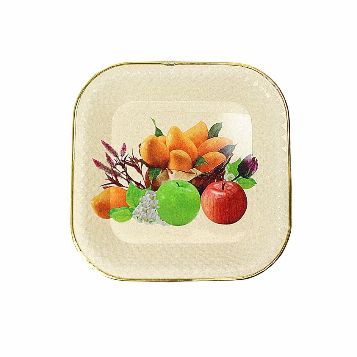Square Plastic Serving Tray Plate Rattan Style With Floral Fruit Print Assorted Designs
