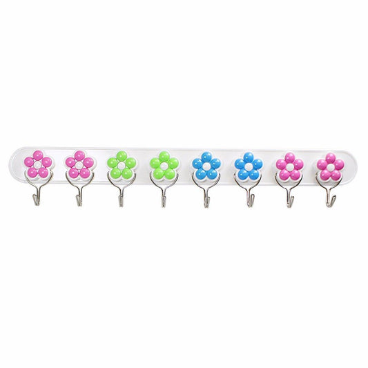 Self Adhesive Plastic Flower 8 Hook Rack 43 cm 4789