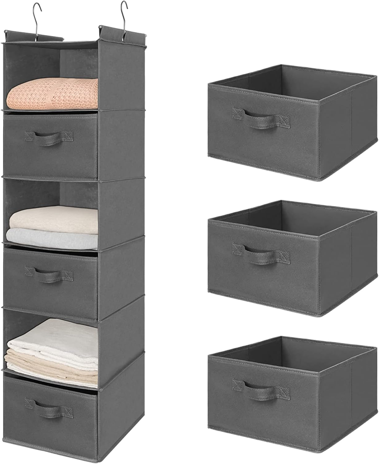 6 Tier Shelf Hanging Closet Organizer, Closet Hanging Shelf with 2 Sturdy Hooks for Storage, Foldable (Grey)