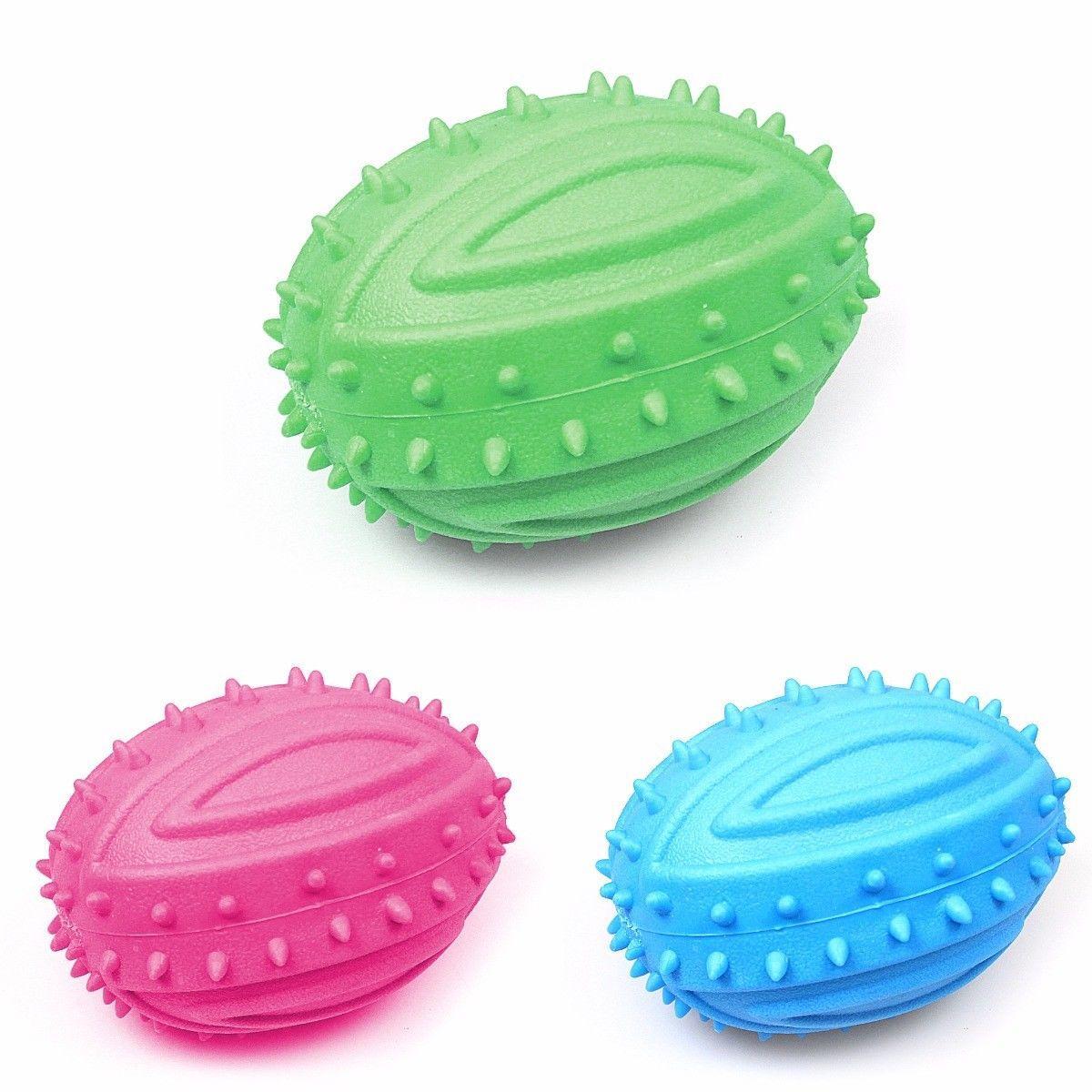 Pet Dog Toy Squeaky Rugby Shaped Ball 13 cm Assorted Colours 1821