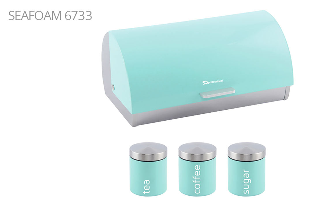 Sq Professional Dainty Metal Bread Bin With 3 Canisters Seafoam