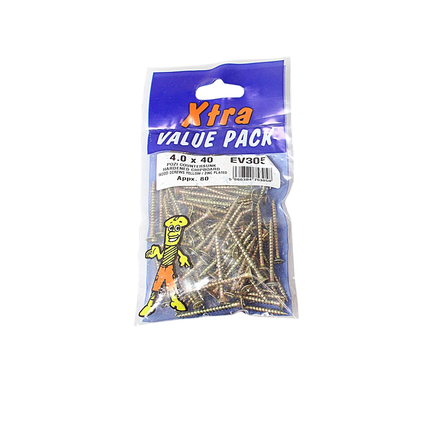 4.0 x 40 Pozi c/sk Chipboard Screws Yellow Diy Xtra Value 5305