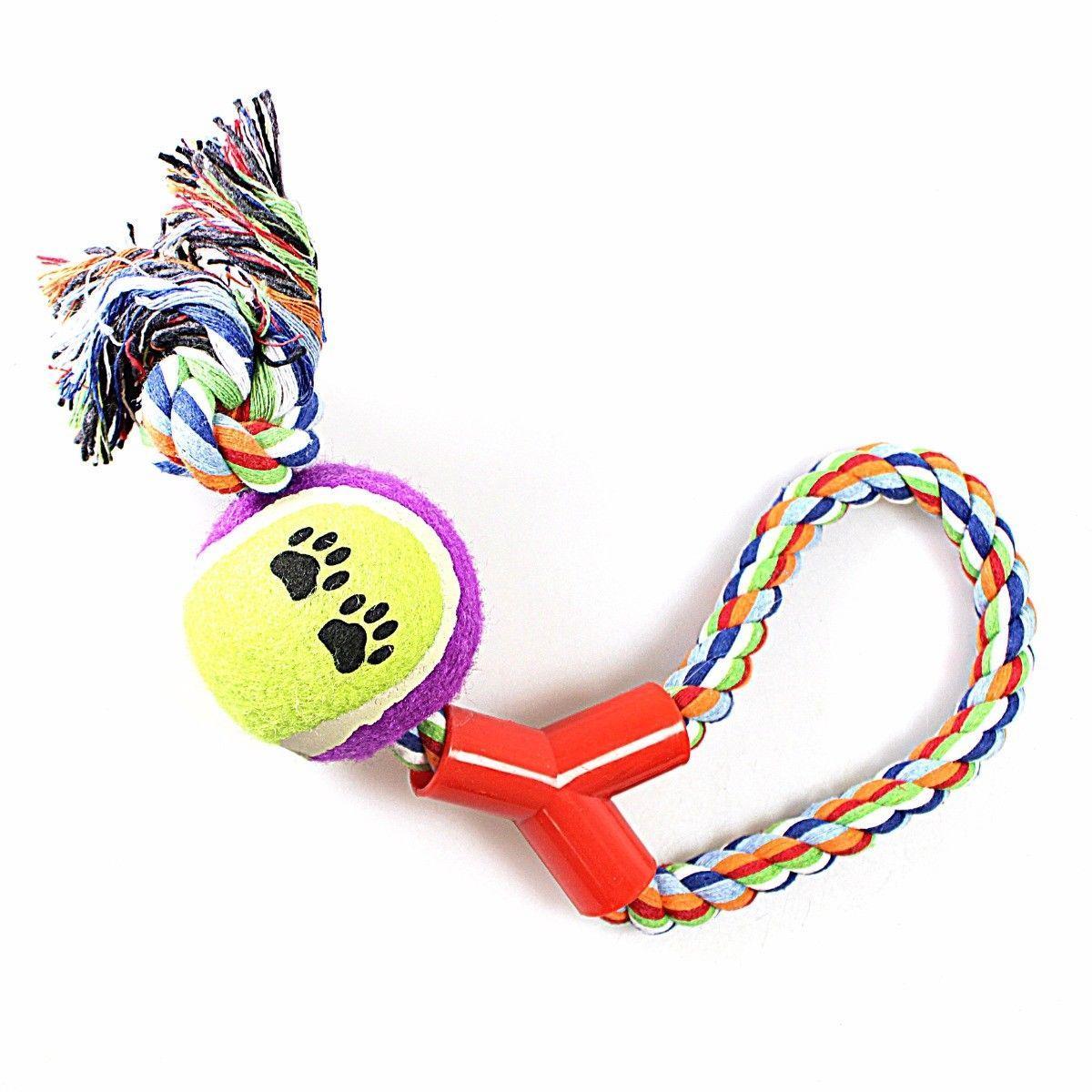 Tennis Ball Rope Fetch, Chew & Bite Toys, For Dogs & Puppies Cotton Blend 2139