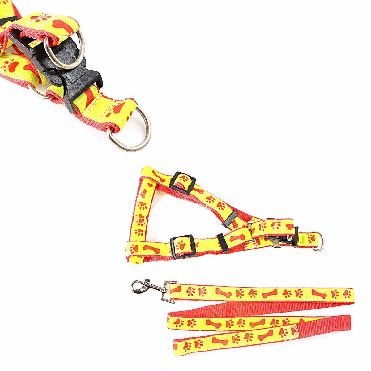 Reflective Dog Leash lead with Harness Printed Paw and Bone Design 85 cm 1010