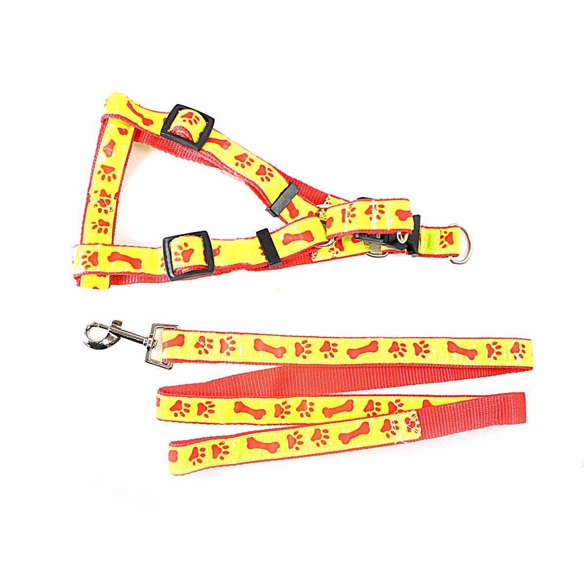 Reflective Dog Leash lead with Harness Printed Paw and Bone Design 85 cm 1010