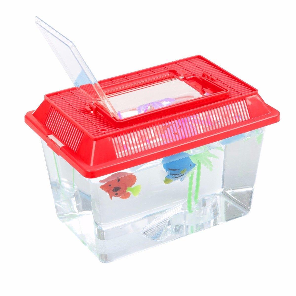 Plastic Aquarium Fish Insect Terrarium Tank with Carry Handle and Lid 26.5 x 13 cm Assorted Colours 0092