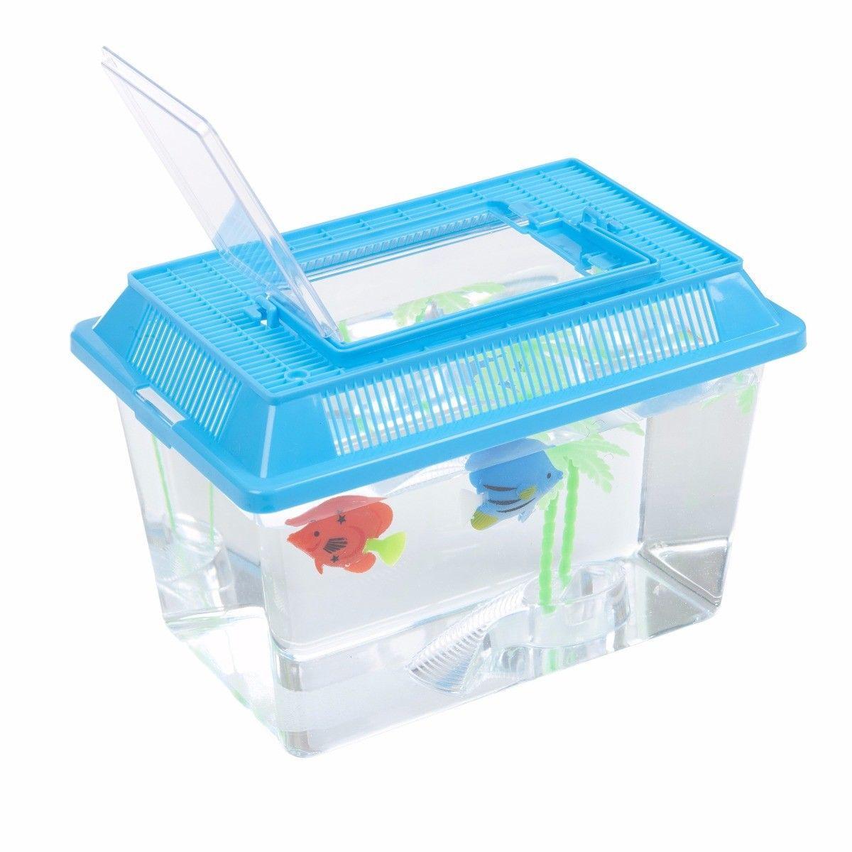 Plastic Aquarium Fish Insect Terrarium Tank with Carry Handle and Lid 18 x 9.5cm Assorted Colours 0090