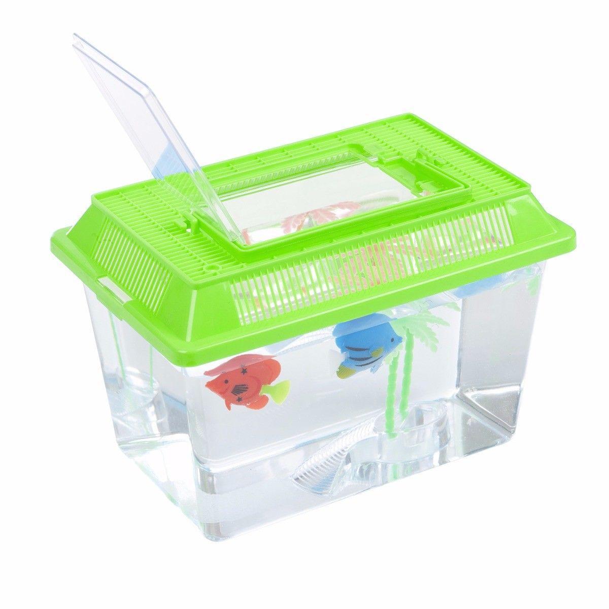 Plastic Aquarium Fish Insect Terrarium Tank with Carry Handle and Lid 18 x 9.5cm Assorted Colours 0090