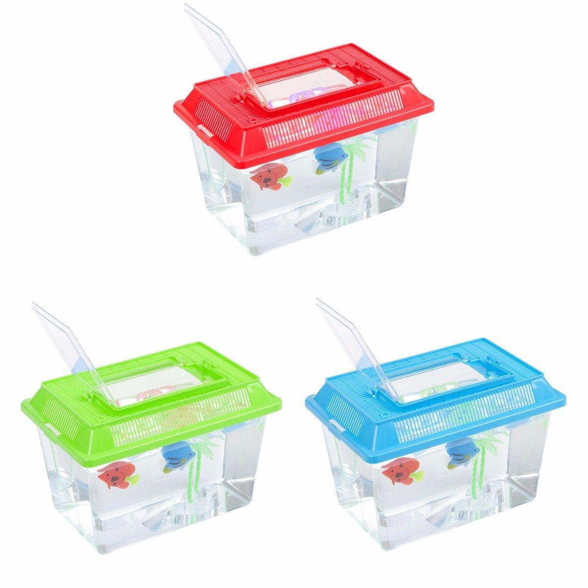 Plastic Aquarium Fish Insect Terrarium Tank with Carry Handle and Lid 18 x 9.5cm Assorted Colours 0090