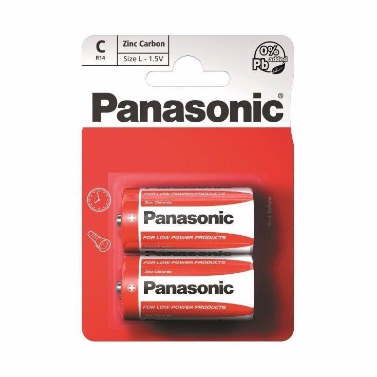 2x Panasonic C Batteries Zinc Carbon R14 1.5V Battery PANAR14RB2 A