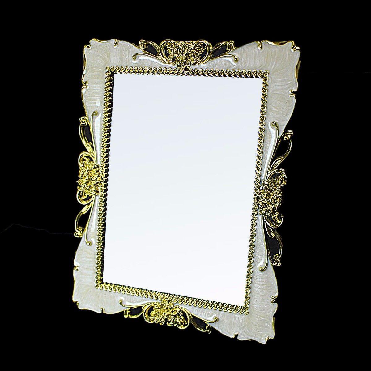 Designer Home Decor Mirror In Cream / Red And Gold 17Cm X 22Cm