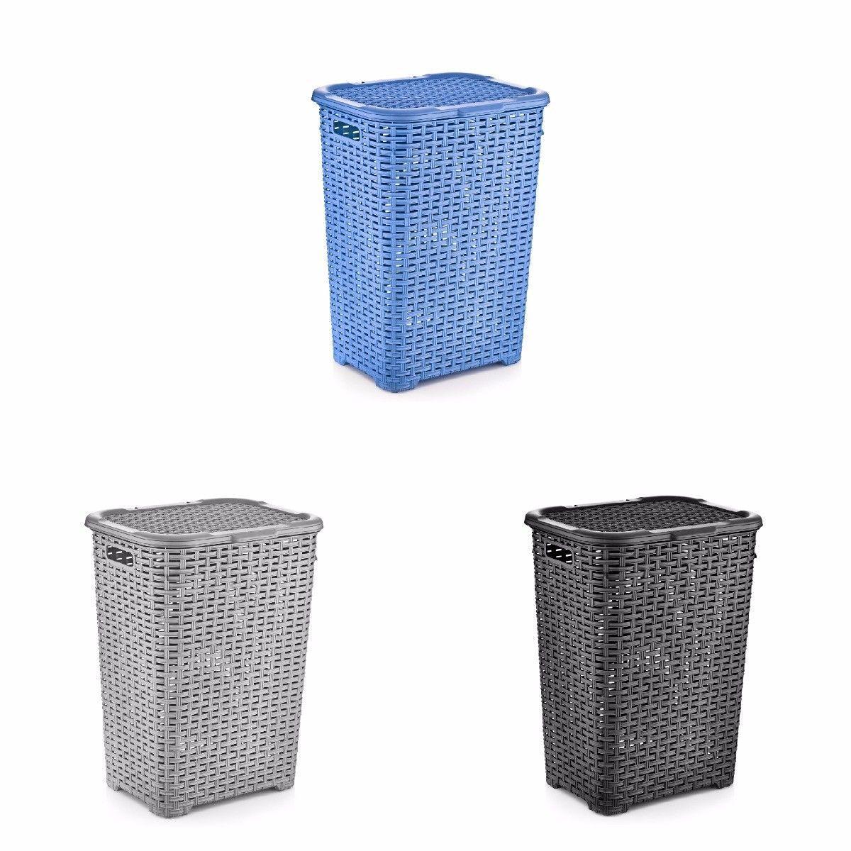 Rattan Style Laundry Basket Plastic 60 Litre Assorted Colours D05004