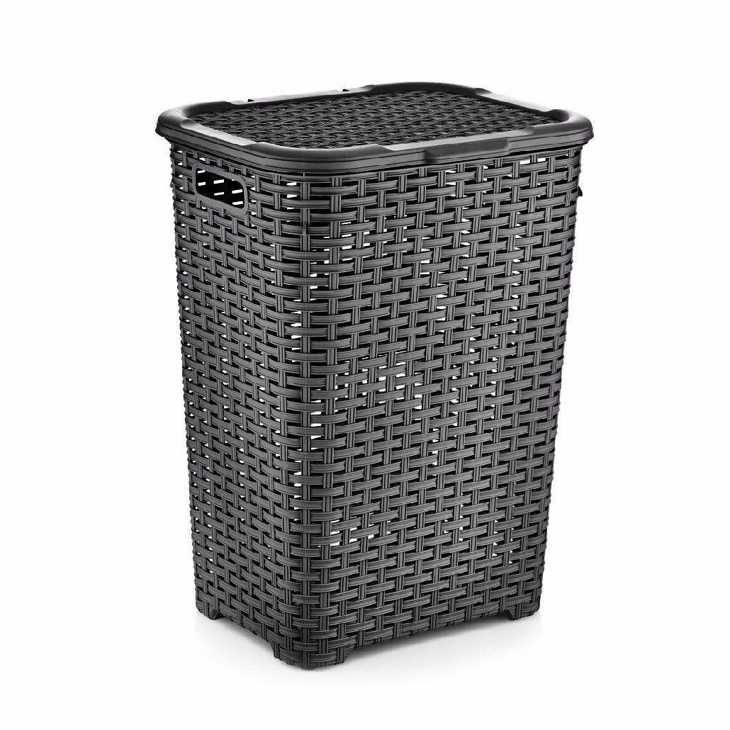Rattan Style Laundry Basket Plastic 60 Litre Assorted Colours D05004