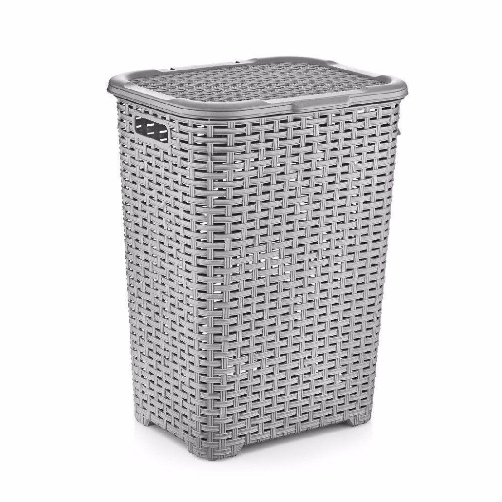 Rattan Style Laundry Basket Plastic 60 Litre Assorted Colours D05004