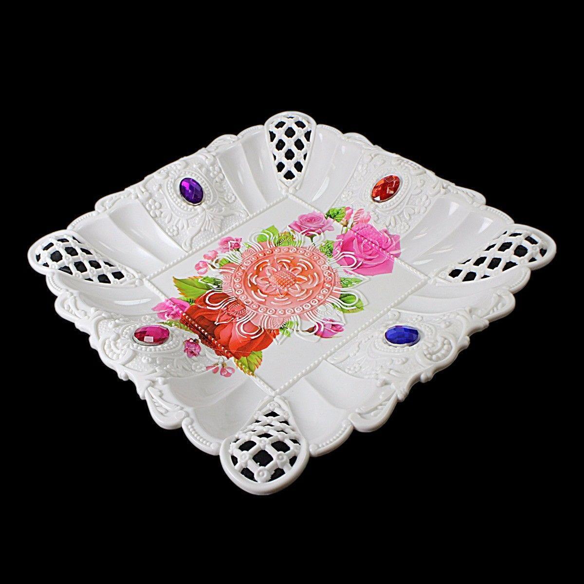 Plastic Jewelled Serving Tray Printed Design 22 cm Assorted Designs 3220