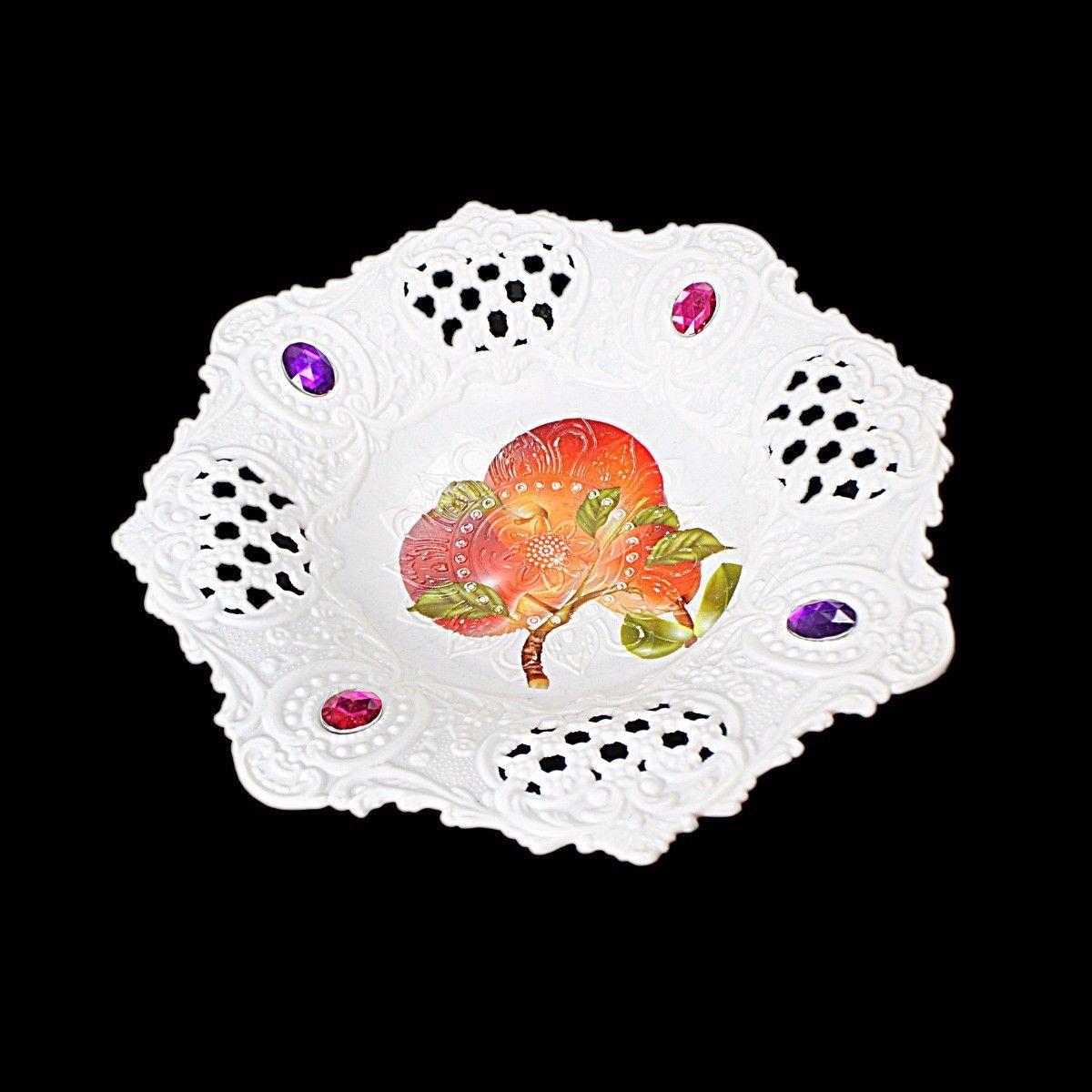Plastic Jewelled Serving Tray Printed Design Round 21 Cm Assorted Designs