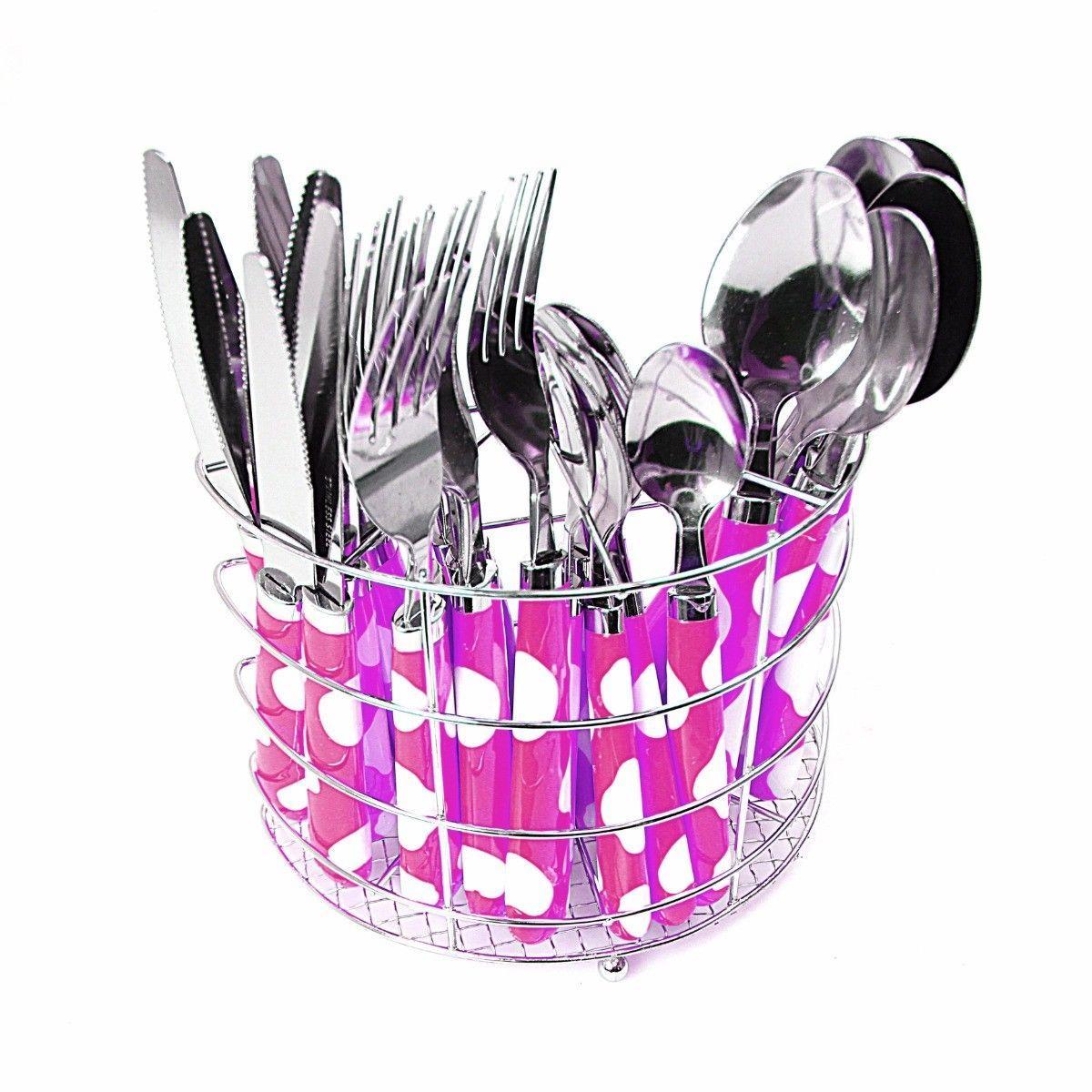 Stainless Steel Cutlery Set With Metal Holder Rack Set Of 24 Assorted Colours