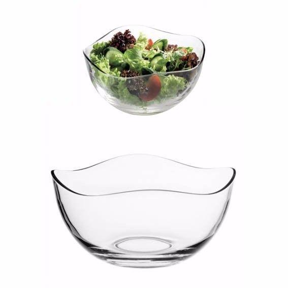 Transparent 26cm Elegantly Curved Fruit / Salad Bowl In Gloss Premium Glass Home 3344