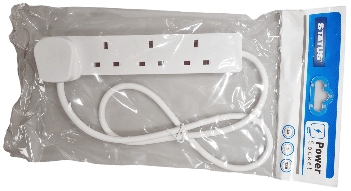 4 Way UK 3 Pin Plug Surge Protected Extension Lead 1 Metre 4WS1M20/ST-85A A