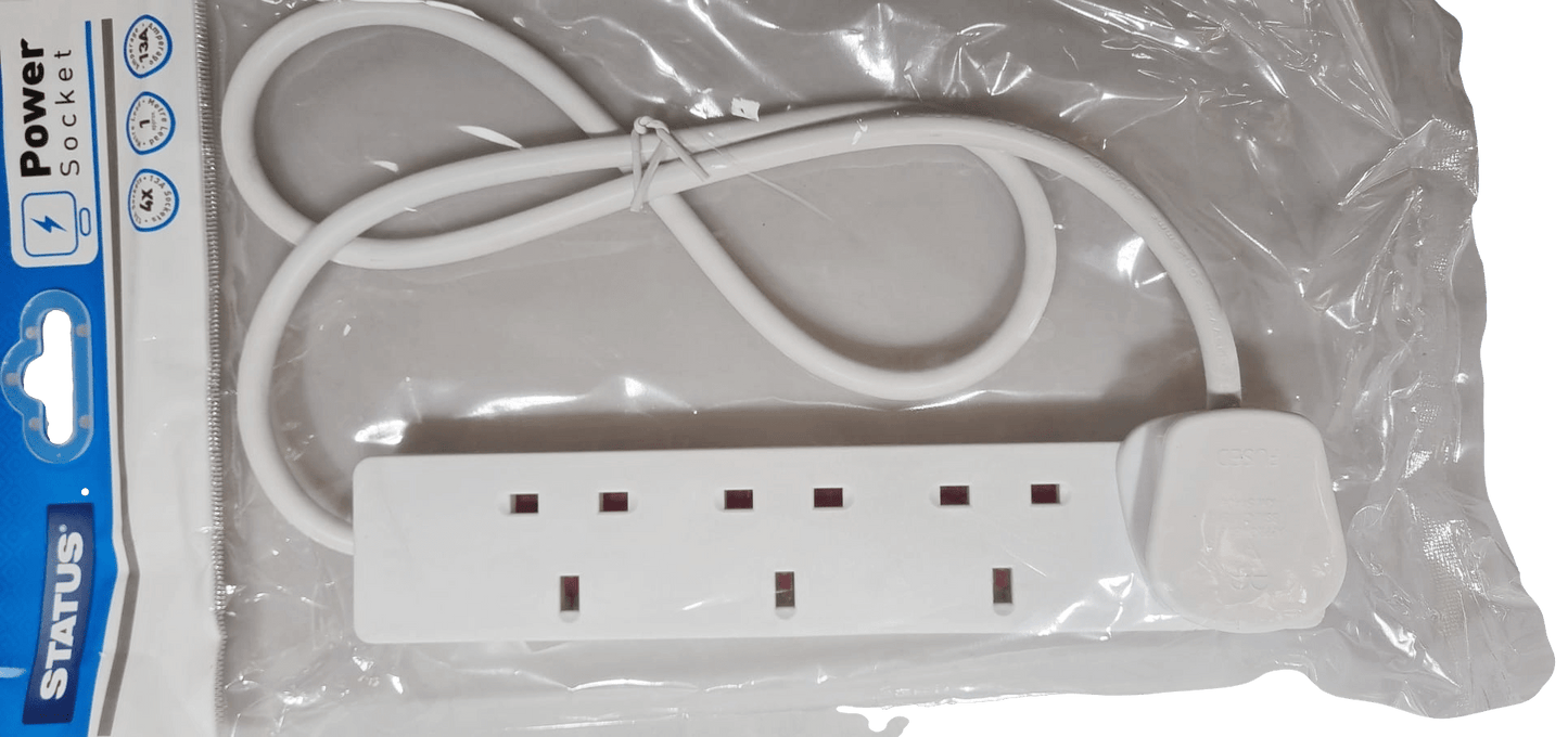 4 Way UK 3 Pin Plug Surge Protected Extension Lead 1 Metre 4WS1M20/ST-85A A