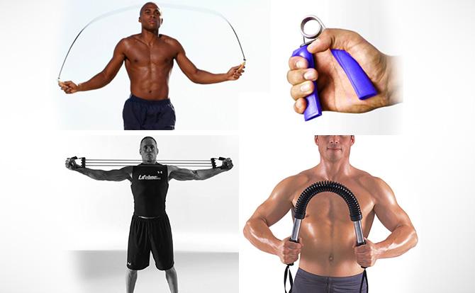 Traininggym E x ercise Workout Set Of 4 Handgrips Jump Rope Chest E x pander Power Twister 5224 A W25 (Parcel Rate)