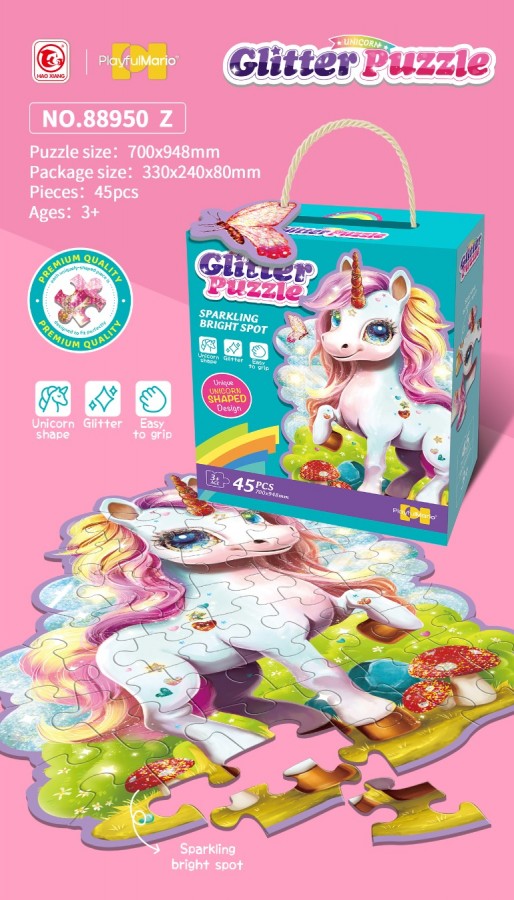 Z Unicorn Floor Puzzle – 45-Piece Glittery Pink Puzzle