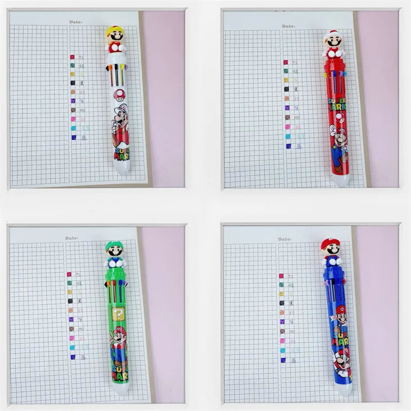 Anime Super Mario Bro Cartoon 10 Colors Ballpoint Pen Cute Gel Pen Student Supplies Stationery