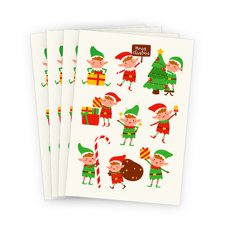 Christmas Elves Tattoo Sheets x 4 (48 Tattoos)