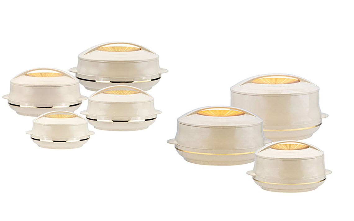 SQ Professional Olympic Insulated Hot Pot Set of 4 0.8L - 1.2L - 1.6L - 2.5L Beige Gold 2746