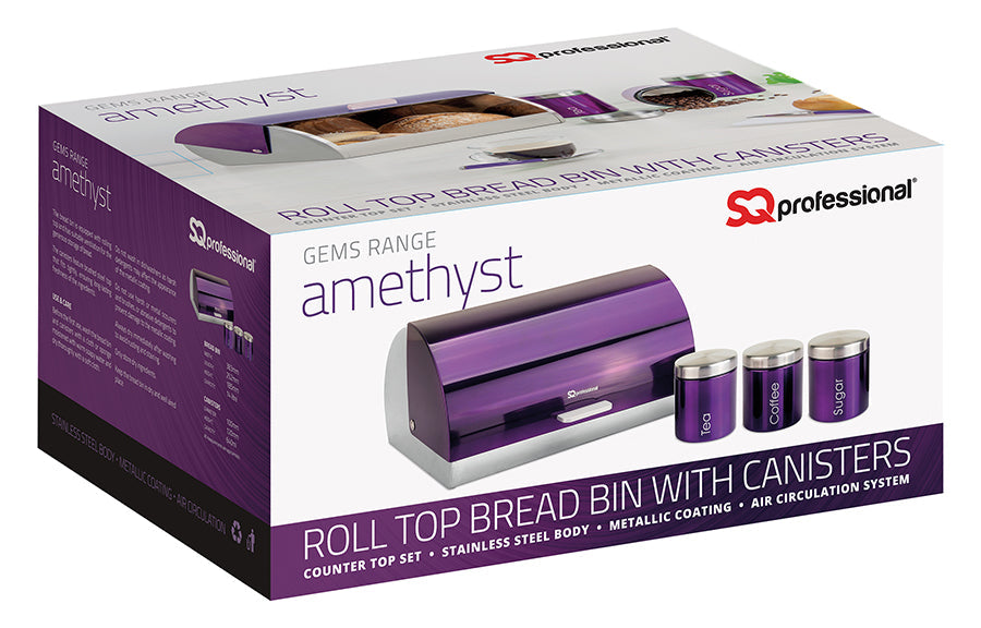 Sq Professional Gems Metal Bread Bin With 3 Canisters Amethyst