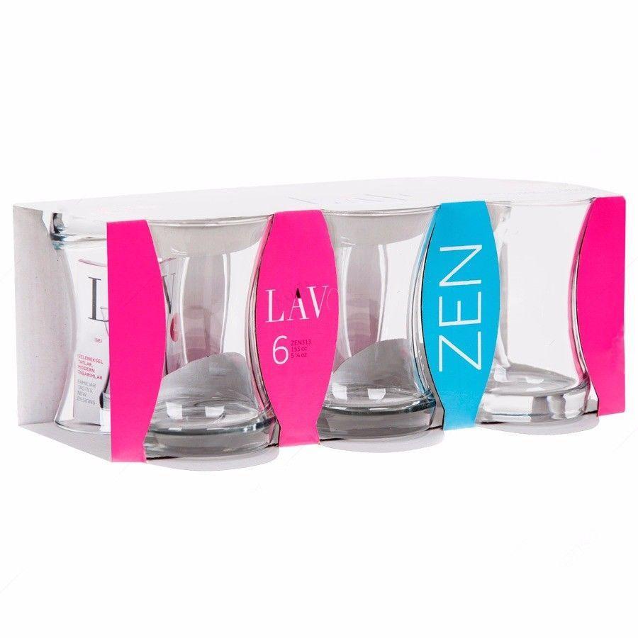 Set Of 6 Clear Coral Zen Cups 155cc 5 1/4 oz Home Kitchen Glassware 1135