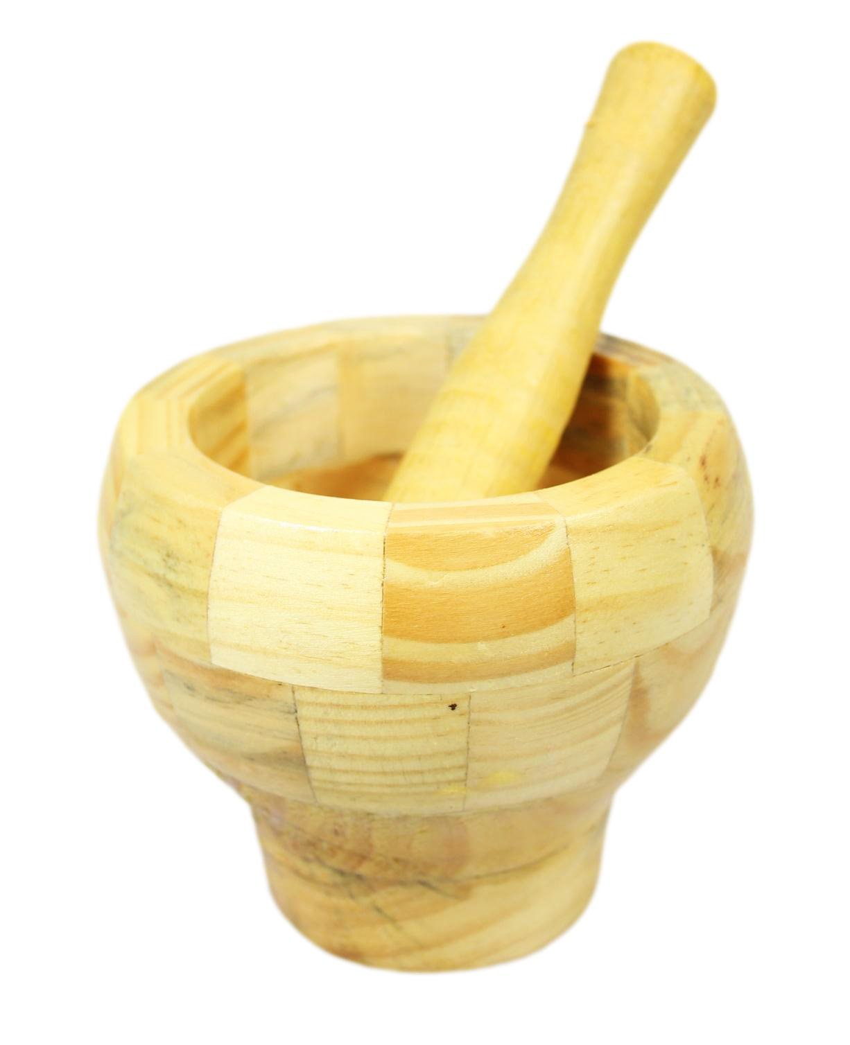 Wooden Round Pestle & Mortar Grinding Crushing Mixing Pesto Pastes Hummus 1Pc 1500