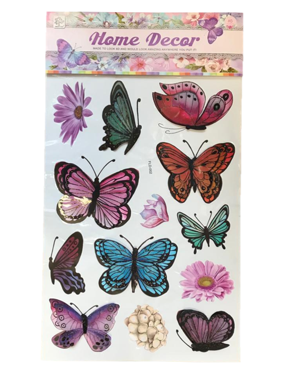 Room Decor 3D Effect Wall Stickers Butterfly Design 62 x 35 cm Assorted Designs and Colours 5091
